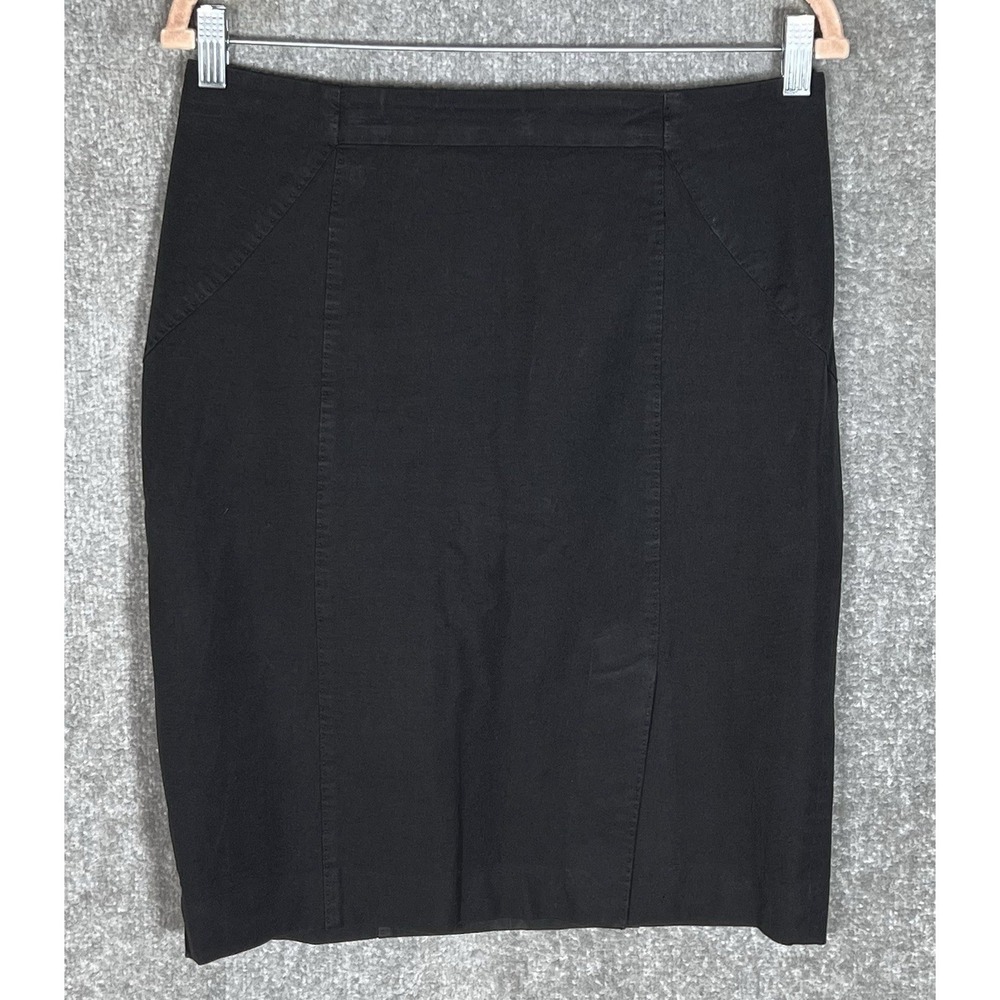 Banana Republic Straight Pencil Skirt Womens Size 8 Black Stretch Front Hem Vent